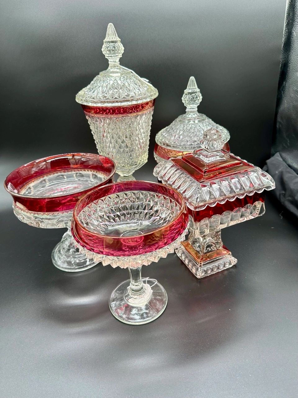 Touch of Elegance:  Indiana Diamond Glass with Ruby Flash Accents